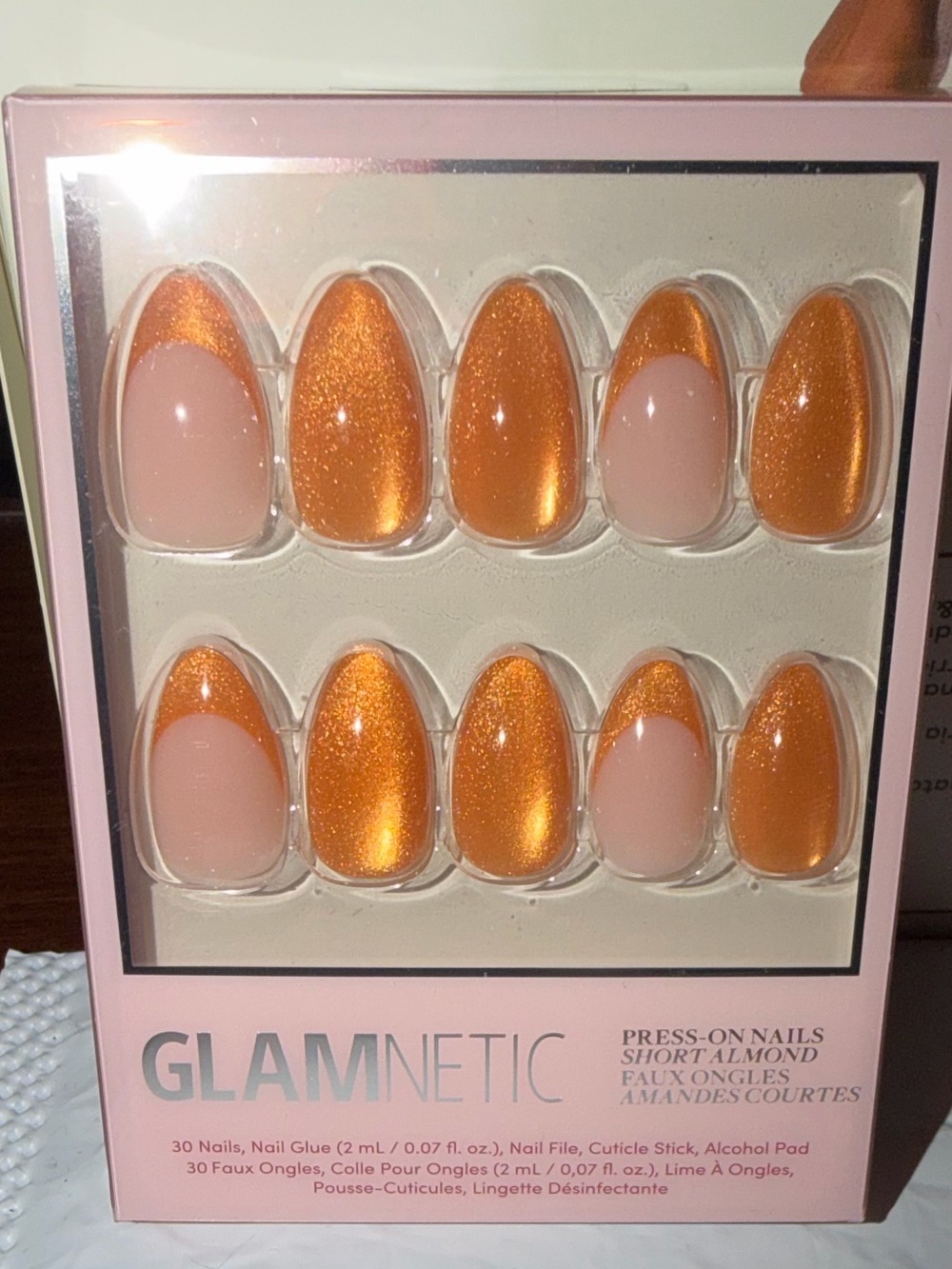 Glamnetic Short Almond Press-On Nails in Shimmering Orange